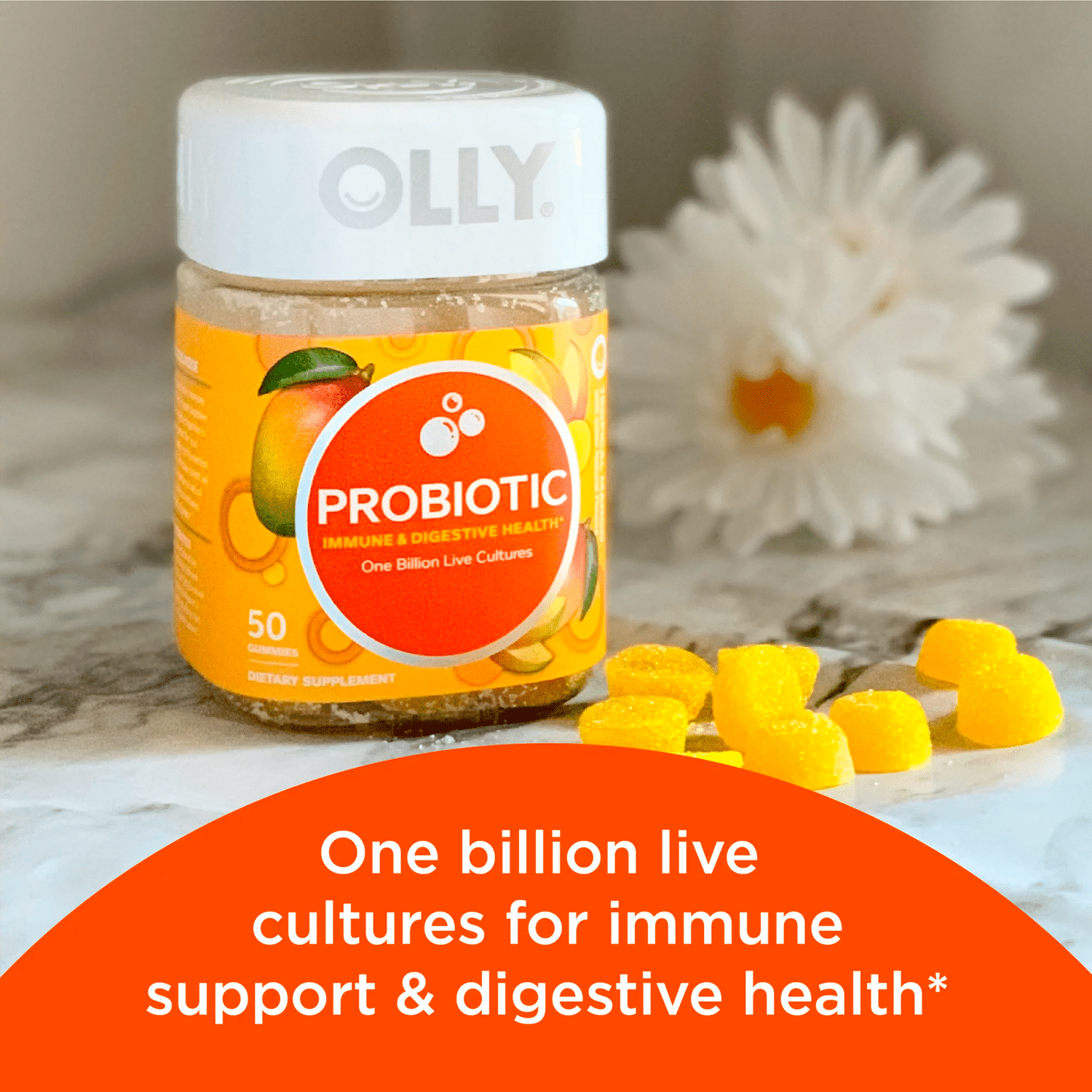 OLLY Probiotic Gummy, Immune & Digestive Health, Probiotic Supplement, Mango, 50 Ct - Imagen 4
