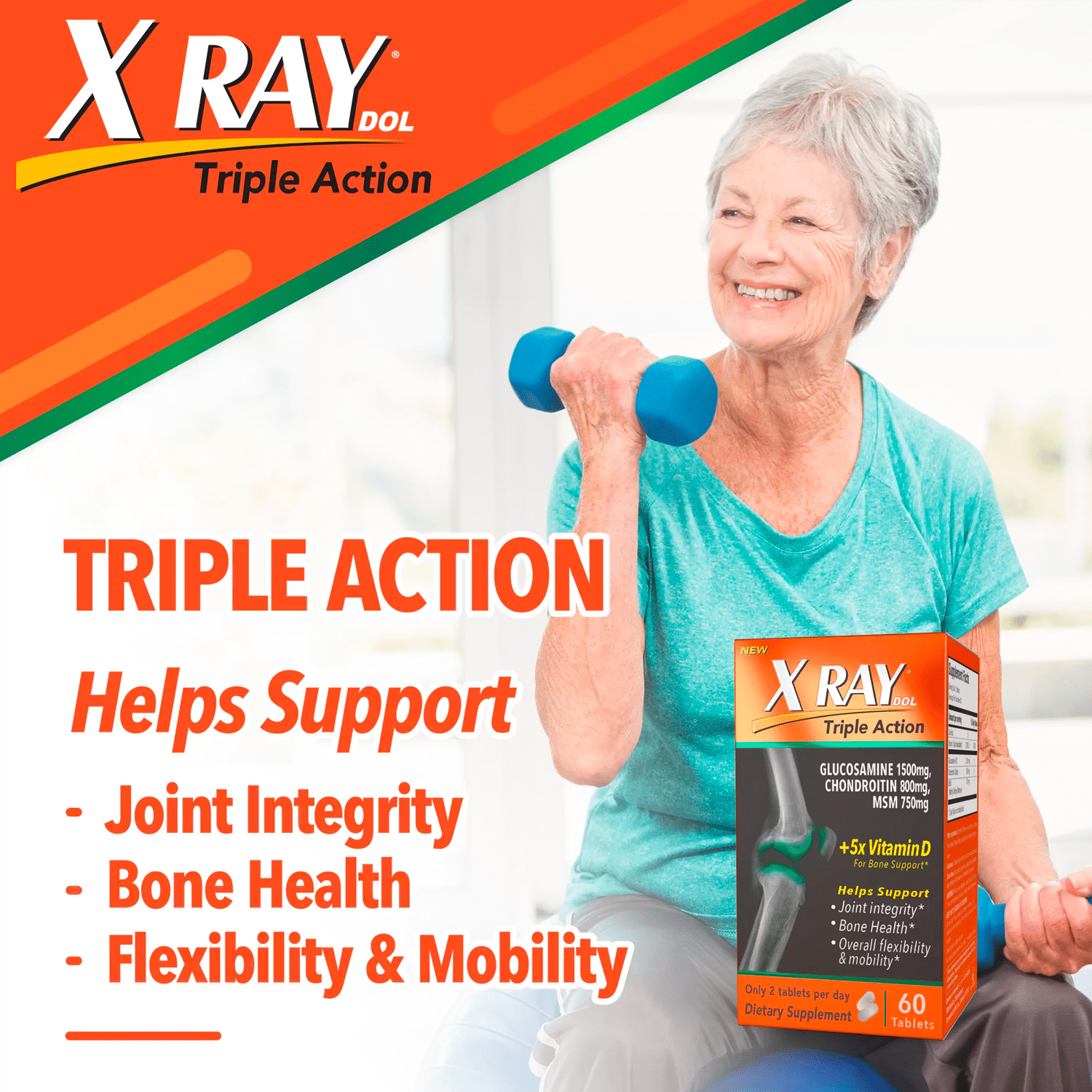 XRay Triple Action Joint Health Supplement with Vitamin D, 60 Count - Imagen 4